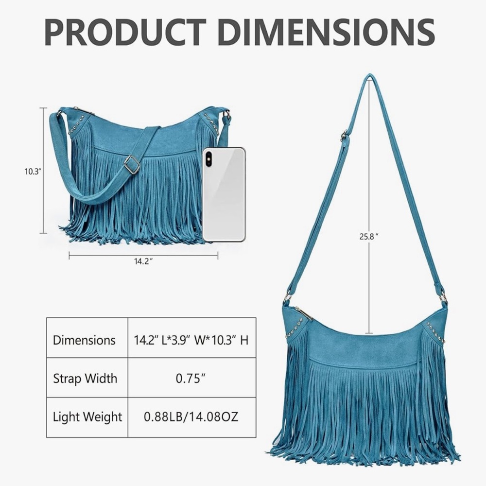 🆕 Fringe Hobo Bags for Women Vintage Suede Crossbody Bag - Picture 6 of 6